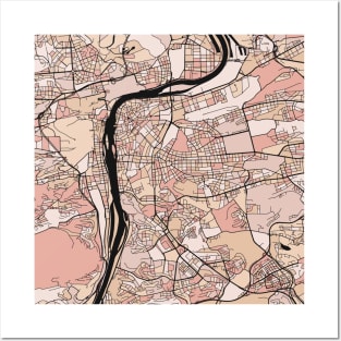 Prague Map Pattern in Soft Pink Pastels Posters and Art